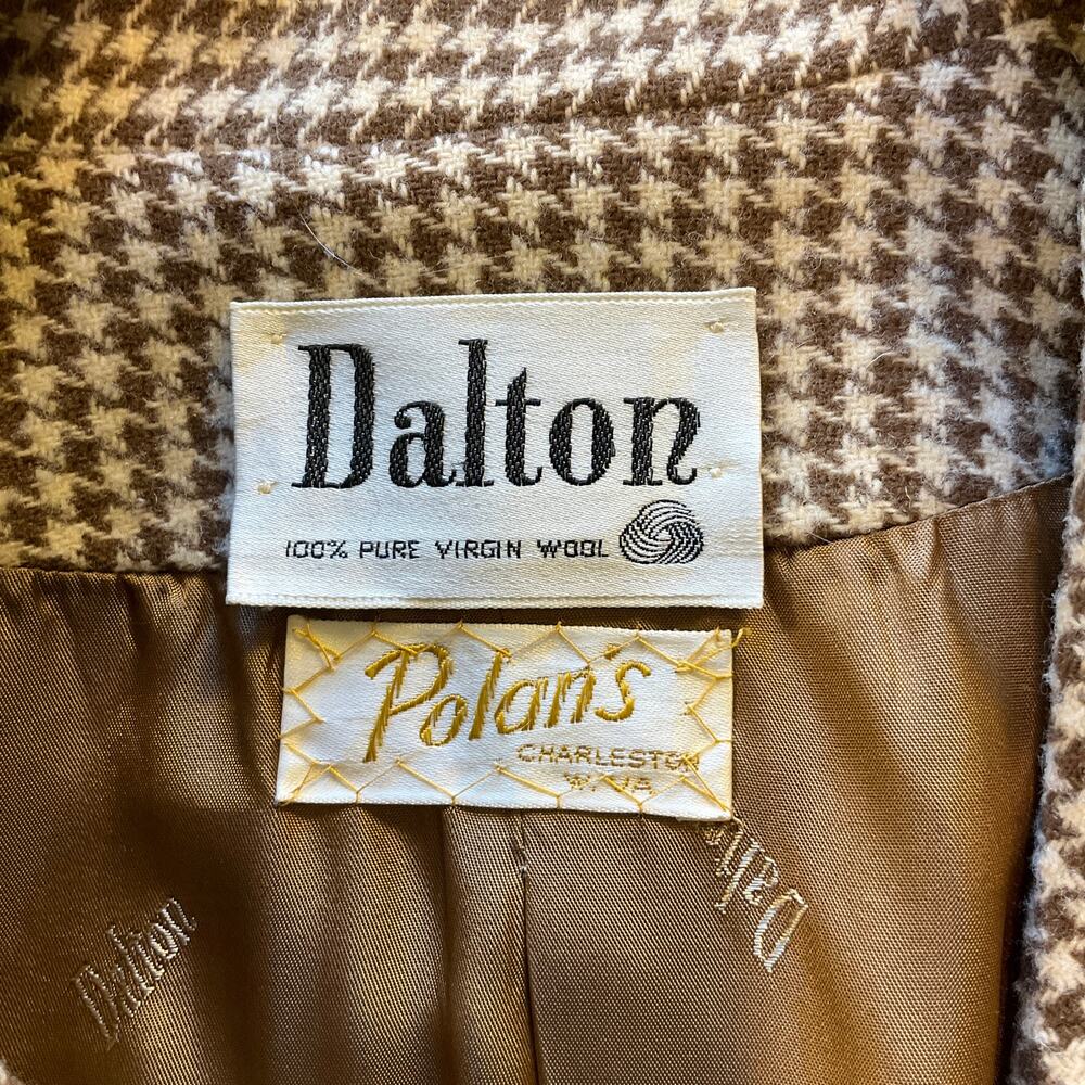 Vintage Dalton 100% Wool 2 Piece Suit Womens Houndstooth Blazer Skirt Brown - Picture 5 of 11